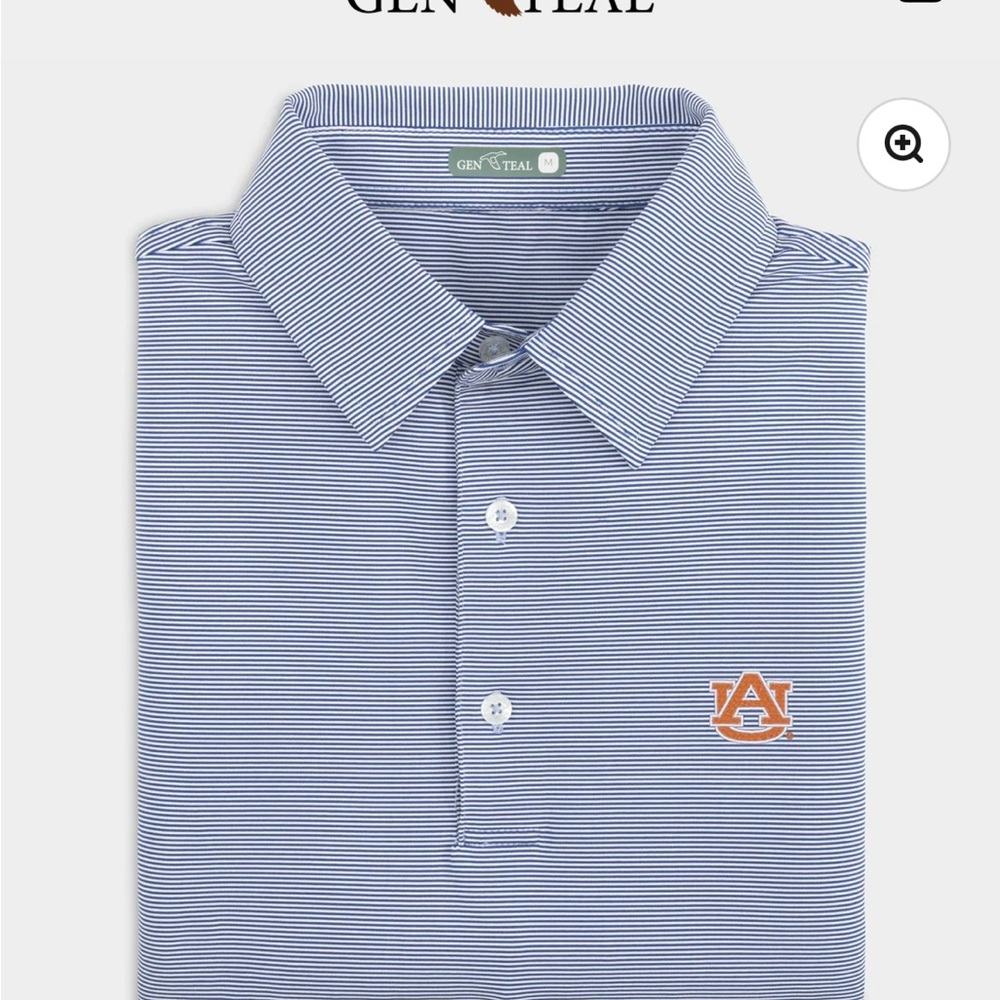 Gen Teal Men’s Auburn Polo Size M Navy and White Pinstripe